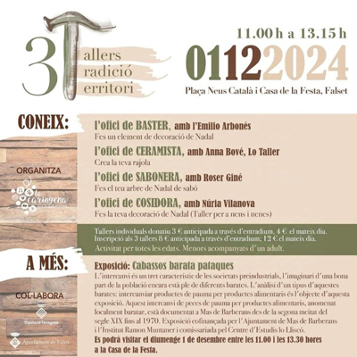 3T: Tallers, Tradició i Territori, Falset, 2024 3T: Tallers, Tradició i Territori, Falset, 2024
