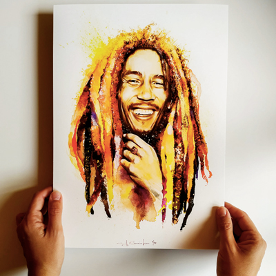 Retrat, Bob Marley, Aquarel·la, Sil Cunningham Retrat, Bob Marley, Aquarel·la, Sil Cunningham