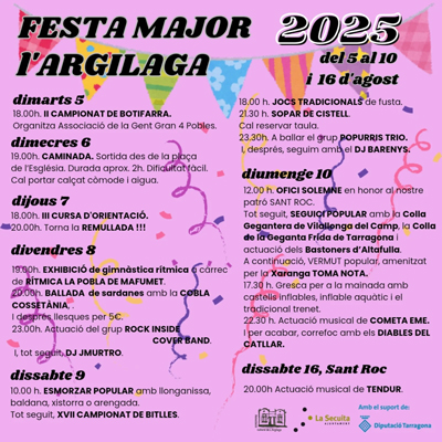 Festa Major de l'Argilaga, La Secuita, 2025 Festa Major de l'Argilaga, La Secuita, 2025