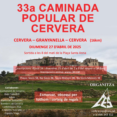 33a Caminada Popular de Cervera, Centre Excursionista Segarra, CES, Cervera, 2025 33a Caminada Popular de Cervera, Centre Excursionista Segarra, CES, Cervera, 2025