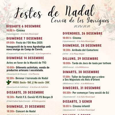 Festes de Nadal a Cervià de les Garrigues, 2025 Festes de Nadal a Cervià de les Garrigues, 2025