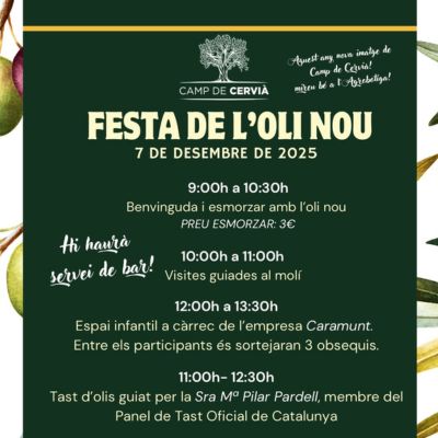 Festa de l'Oli Nou de Cervià de les Garrigues 2025, Festa de l'Oli Nou de Cervià de les Garrigues, 2025, Cervià de les Garrigues Festa de l'Oli Nou de Cervià de les Garrigues 2025, Festa de l'Oli Nou de Cervià de les Garrigues, 2025, Cervià de les Garrigues