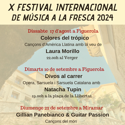 Xè Festival Internacional de Música a la Fresca a Figuerola i Miramar, Figuerola del Camp, 2024 Xè Festival Internacional de Música a la Fresca a Figuerola i Miramar, Figuerola del Camp, 2024