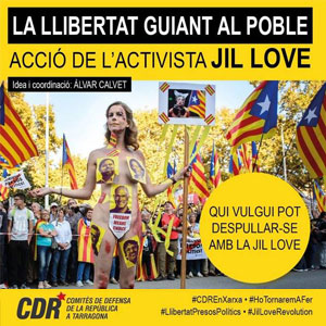 Acció de l'activista Jil Love, 'La Llibertat guiant al Poble' Acció de l'activista Jil Love, 'La Llibertat guiant al Poble'