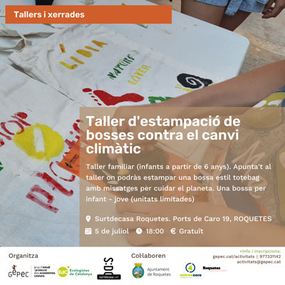 Taller d'estampació de bosses contra el canvi climàtic - Surtdecasa i GEPEC 2022 Taller d'estampació de bosses contra el canvi climàtic - Surtdecasa i GEPEC 2022