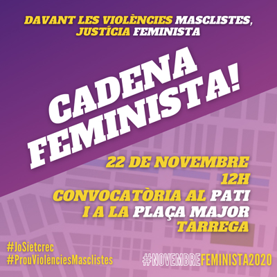 Dia Internacional per a l’Eliminació de la Violència envers les Dones a Tàrrega, 2020 Dia Internacional per a l’Eliminació de la Violència envers les Dones a Tàrrega, 2020