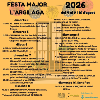 Festa Major de l'Argilaga, La Secuita, 2026