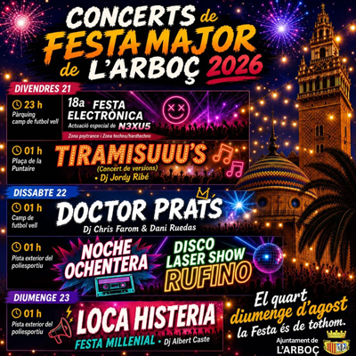 Concerts de Festa Major de l'Arboç, 2026 Concerts de Festa Major de l'Arboç, 2026