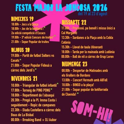 Festa Major de la Joncosa del Montmell, El Montmell, 2026