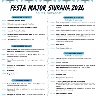 Festa Major de Siurana, 2026