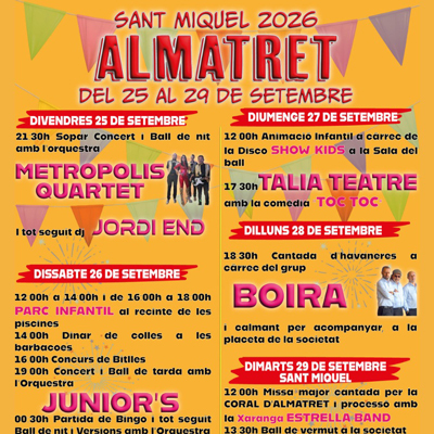 Festa Major de Sant Miquel a Almatret, 2026 Festa Major de Sant Miquel a Almatret, 2026
