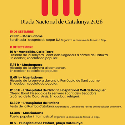 Diada de Catalunya a Vandellòs, Masboquera, Masriudoms i l'Hospitalet de l'Infant, 2026