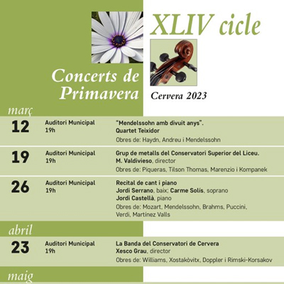 XLIV Cicle Concerts de Primavera a Cervera, 2023