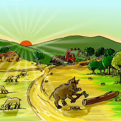 Conte 'Els tres senglars i el gran incendi forestal'